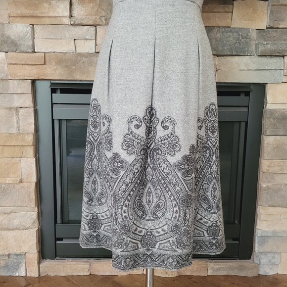 Talbots gray scroll print stretch wool dress 8 - Picture 6 of 14